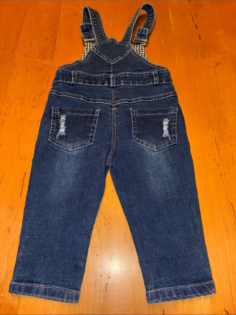 KIDSCOOL SPACE EUC Distressed Denim Overalls in Dark Blue W/Belt Loops Sz 6-12mo - Picture 7 of 9